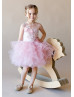 Blush Pink Ruffle Tulle 3D Flower Wedding Flower Girl Dress